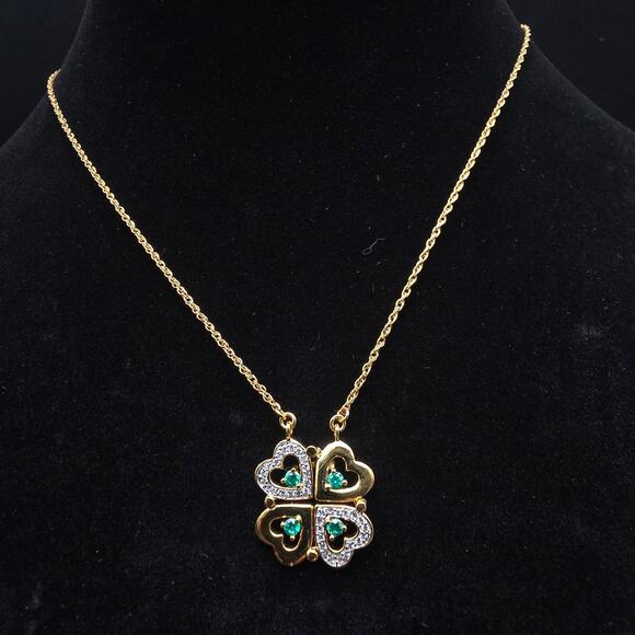 BGE Irish Shamrock Pendant Necklace CZ Gold Tone Irish St Patricks Day - Picture 9 of 9